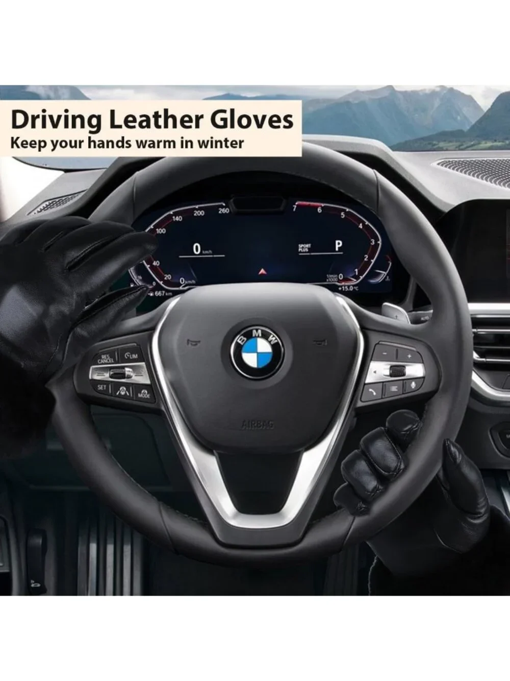 Warm Winter Leather Gloves for Women | Touchscreen, Rabbit Fur Cuff, Black